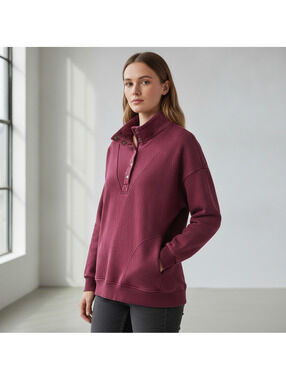 Burgundy Time And Tru Snap Collar Sweatshirt
